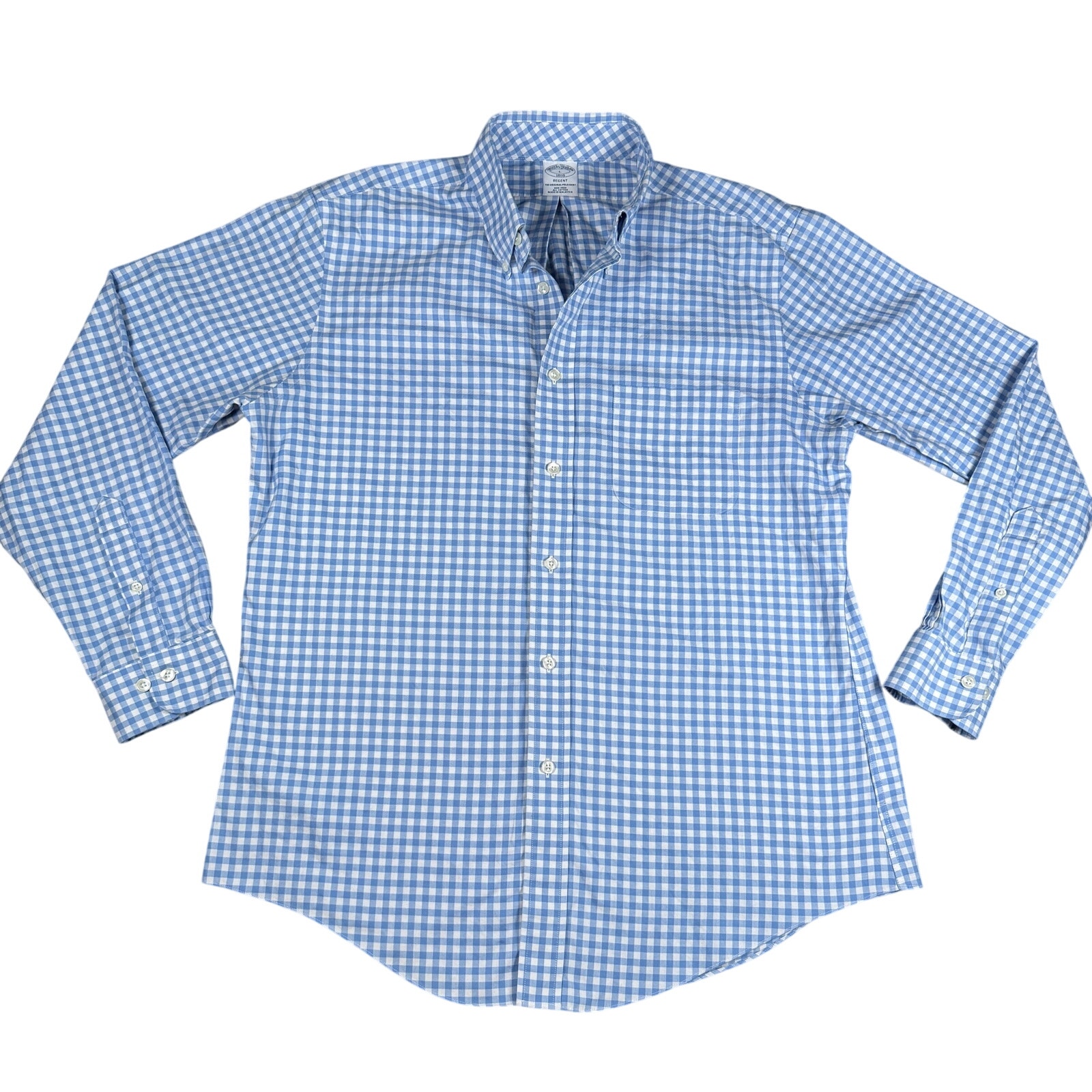 Brooks Brothers Regent The Original Polo Shirt L Non-Iron Blue Gingham Cotton